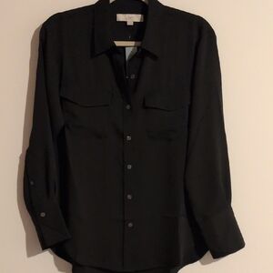 LOFT Black Casual Button Down Shirt with Long Sleeves